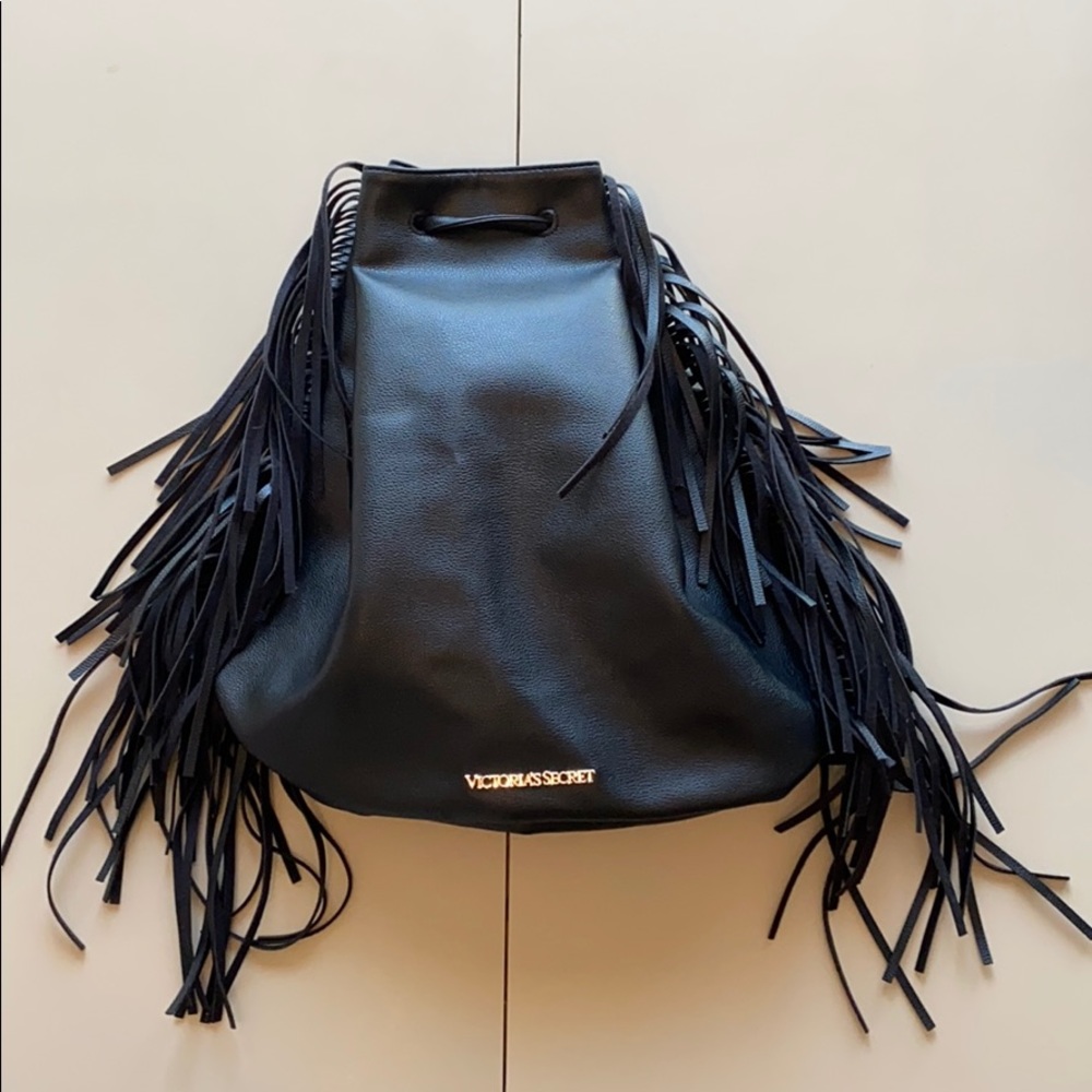 Victoria’s Secret Black Leather Draw-String Bag